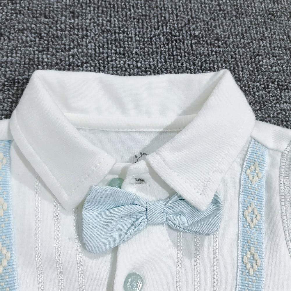 Baby gentleman onesie - boy's spring/autumn first birthday outfit, 100-day celebration bow tie romper, class a pure cotton outdoor jumpsuit