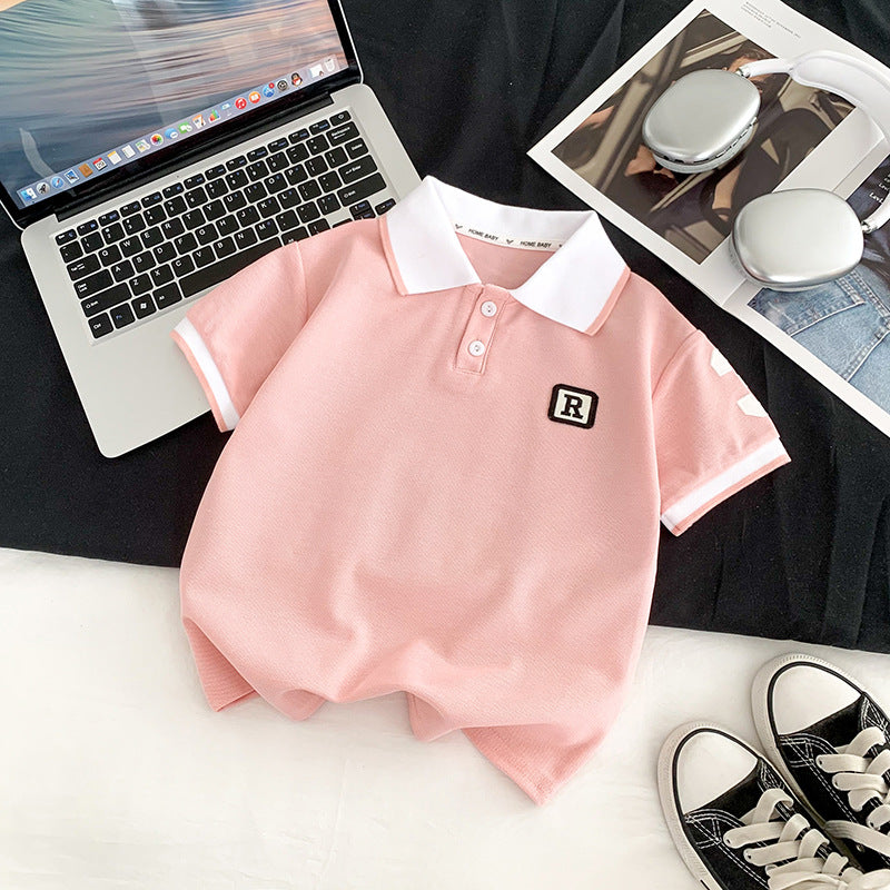Kids' short-sleeve t-shirt, children's summer clothing, half-sleeve polo shirt, mid-to-large size boys' summer lightweight top, trendy yh style
