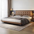 Chocolate leather bed - modern minimalist luxury wedding bed 1.8m - high-end bedroom double upholstered bed