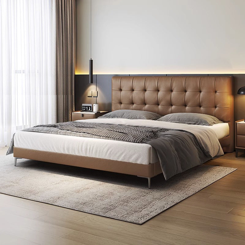 Chocolate leather bed - modern minimalist luxury wedding bed 1.8m - high-end bedroom double upholstered bed
