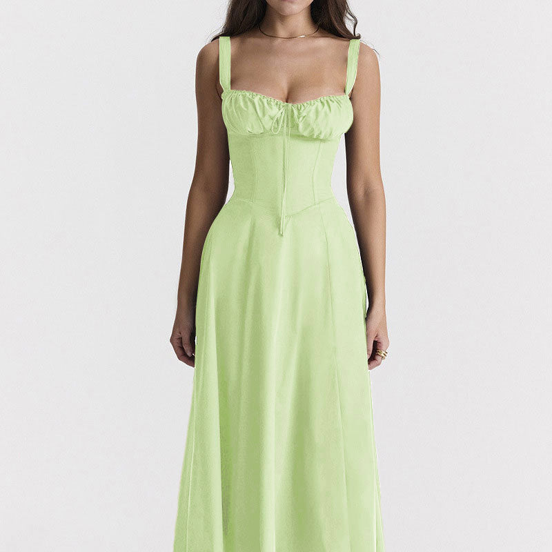 cross-border e-commerce women's fashion: european and american summer new arrivals - french chic floral print spaghetti strap slit dress