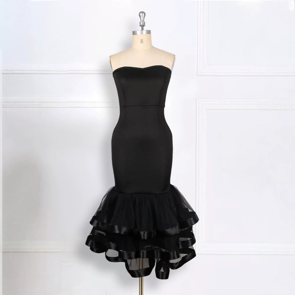 A41453tube top mesh hip skirt, multi-color optional cake fishtail party dress party dress