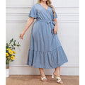 plus size cross-border new arrival:  women's original elegant v-neck ruffle trim polka dot dress