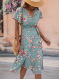 New arrival  fashion cross-border women's dress v neck waist printing summer skirt
