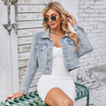 European and american cross-border foreign trade women's clothing   independent station spring new style washed short jacket long-sleeved top