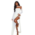 European and american style cross-border solid color fashion women's slit sexy bodycon dress off-the-shoulder long sleeve slim fit new trendy dress