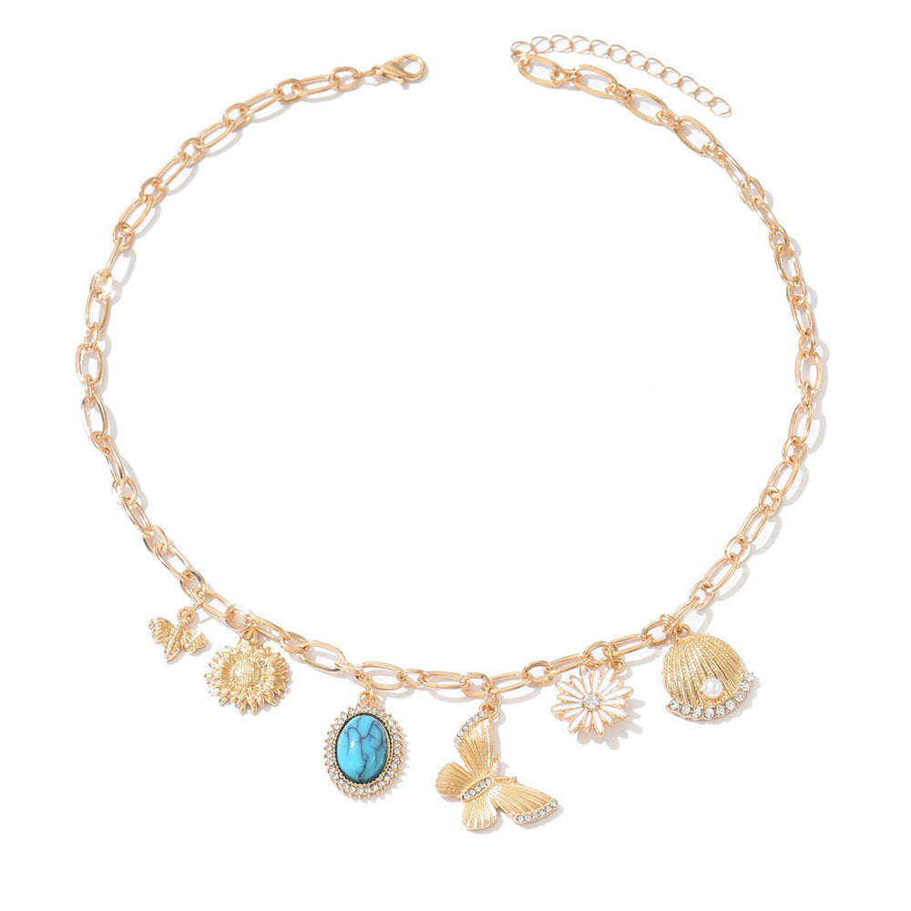 stylish necklace wholesale fresh and natural bee butterfly pendant niche metal sunflower flower necklace for women