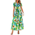 european and american retro floral short-sleeve v-neck dress - women's  summer new arrival a-line flowy vacation dress