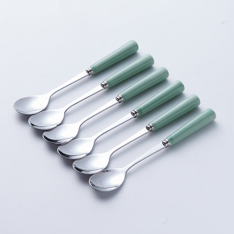 Stainless steel fruit fork set with premium ceramic storage jar, fruit picks, home watermelon forks, and stylish spoons