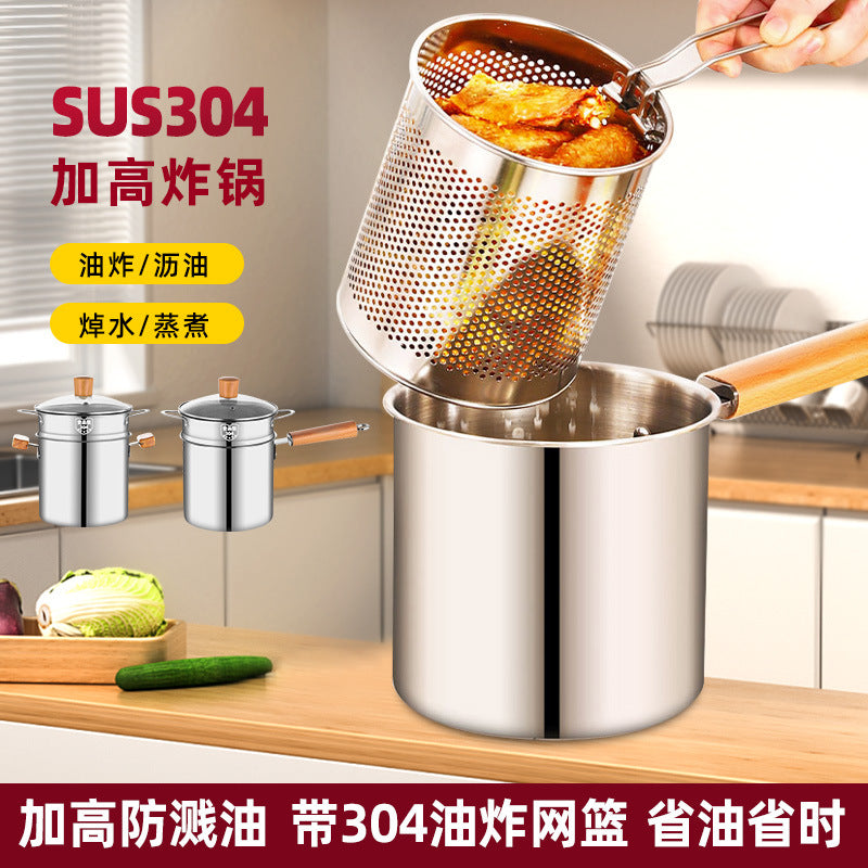 304 stainless steel deep fryer - compact home fryer for small fried foods, skewers, and more - includes filter screen - induction cooker compatible - mini, fuel-efficient fryer