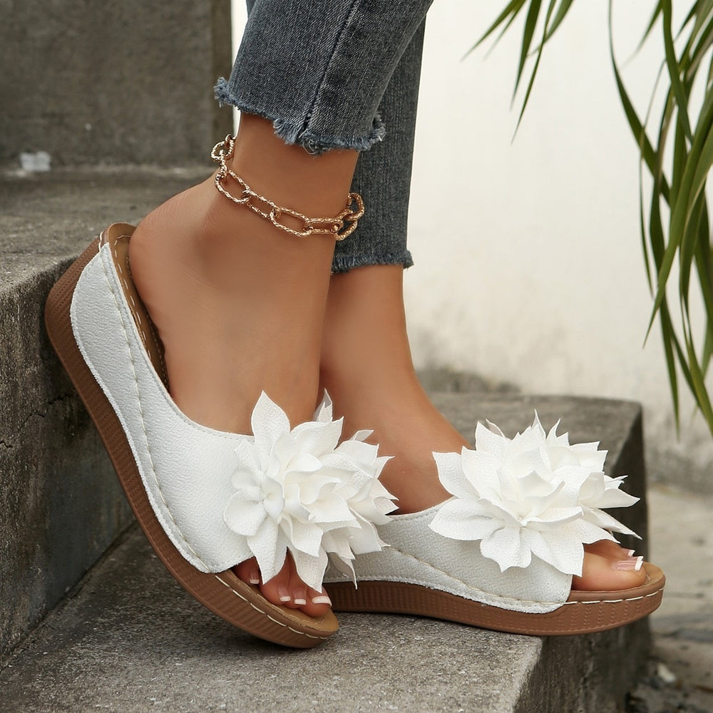 plus sizesummernew arrivalexport wedge thick sole slippers fish mouth one-piece strap flower outwear slippers