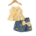 Baby clothing kids set children outfit multi-color suspender tops+blue short