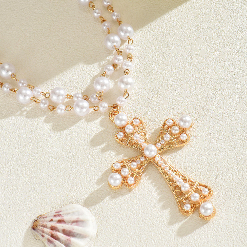 Wholesale oversized cross necklaces - european & american style, statement jewelry with pearl accents, punk cool, high-end women's necklaces