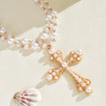 Wholesale oversized cross necklaces - european & american style, statement jewelry with pearl accents, punk cool, high-end women's necklaces
