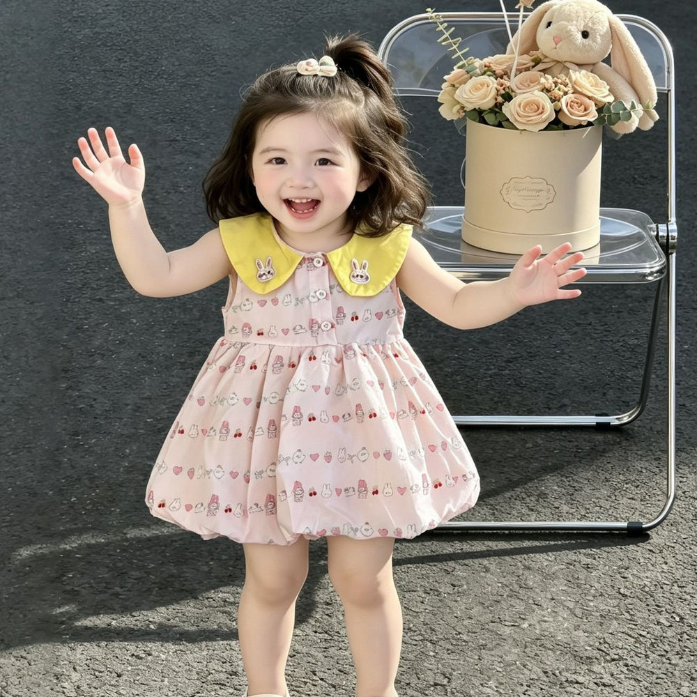 Summer princess cute girls' dress new pink cartoon baby tulip sleeveless sweet dress