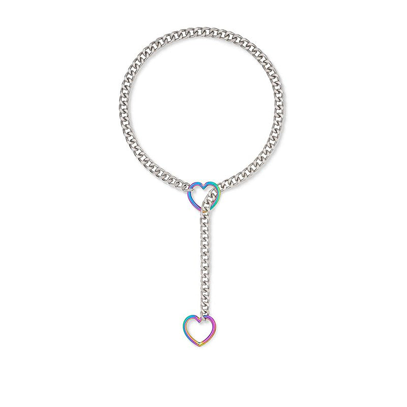 Amazon new arrivalcolorful double heart necklace punk cuban adjustable women's clavicle chain necklace necklace wholesale