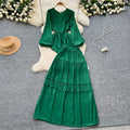 European and american retro style mature woman's minimalist chic set - spring puff sleeve top + elastic waist slimming midi skirt