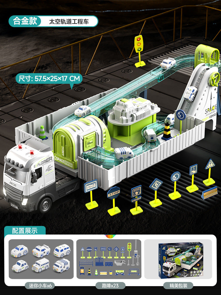 children's alloy container truck space rail car crane large truck car engineering vehicle toy set