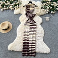 Summer dress: unique, high-end, sleeveless, slim-fit, color block striped knit dress with polo collar - bodycon maxi dress