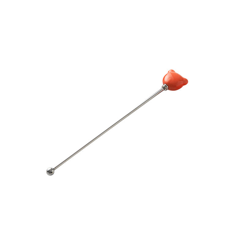 Candy-colored ceramic bear head stirring stick - anti-scald, high-style coffee stirrer & 304 stainless steel wine stirrer