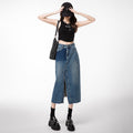 New arrivalelegantwork clothinghigh waist denim long skirtniche styleeasiest for matchloose denim skirt women's clothing