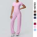 Cloud-feel outdoor casual sports short-sleeve yoga set - high-waisted, butt-lifting, straight-leg, wide-leg, quick-dry running & fitness outfit