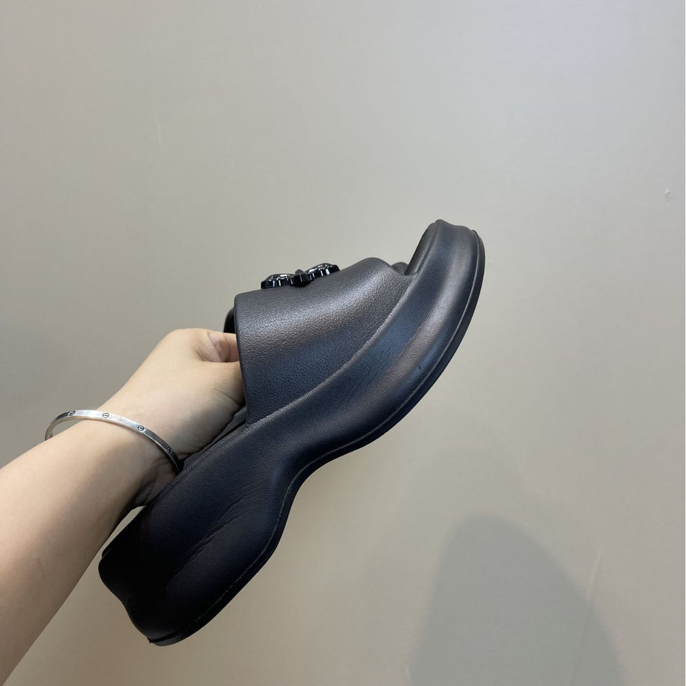 2025 summer new one-strap platform heeled slides - women's wedge sandals with thick sole for height increase, beach shoes, and lazy day comfort