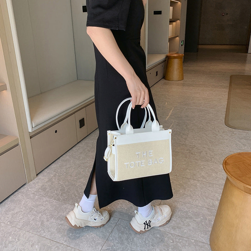 Straw woven tote bag summernew arrival bag for women cross-border small square bag letter patchwork tote bag export women's bag