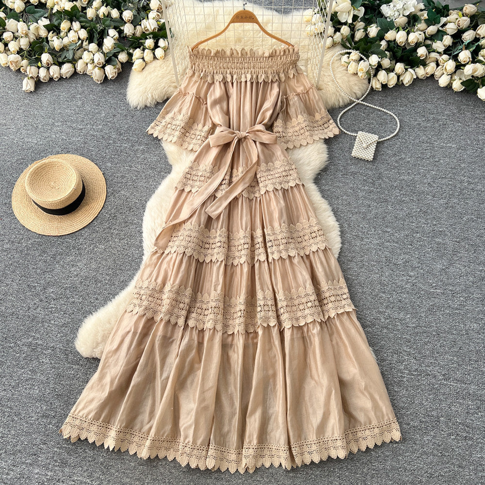 Frenchelegance one shoulder rufflesdress women's k-style short sleeve waist slimming lookelegant long skirt summer