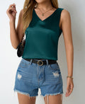 Real shot european and american cross-border women's spring and summer new arrival satin vest v neckcasual camisole shirt summer wholesale