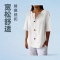 cross-border fashion summer new loose t-shirt women's v neck cotton and linen button tops