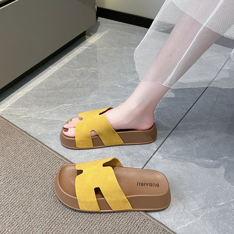 Trendy platform h-strap sandals for women - new summer outdoor style, popular versatile thong sandals, non-slip soft sole beach slippers