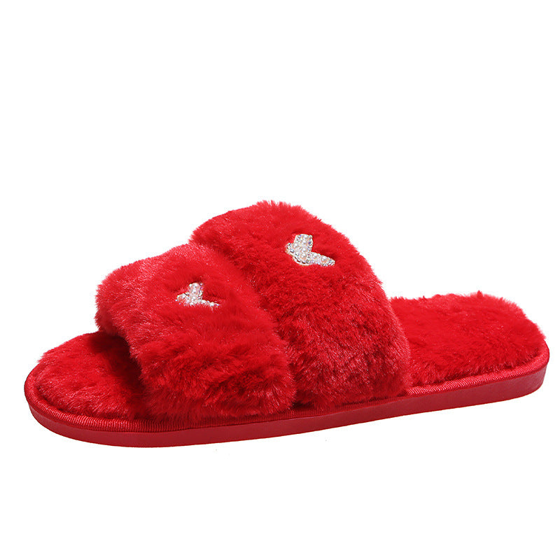 2024 new plus size indoor/outdoor flat pearl rhinestone butterfly cotton slippers - women's new fuzzy slippers