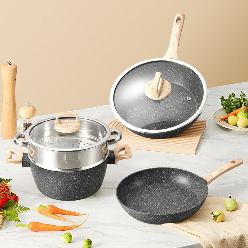 Medical stone combination for home pot set 12pcs steaming, cooking, stewing and frying set pot neutralinduction cooker non-stick pot suit
