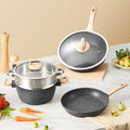Medical stone combination for home pot set 12pcs steaming, cooking, stewing and frying set pot neutralinduction cooker non-stick pot suit