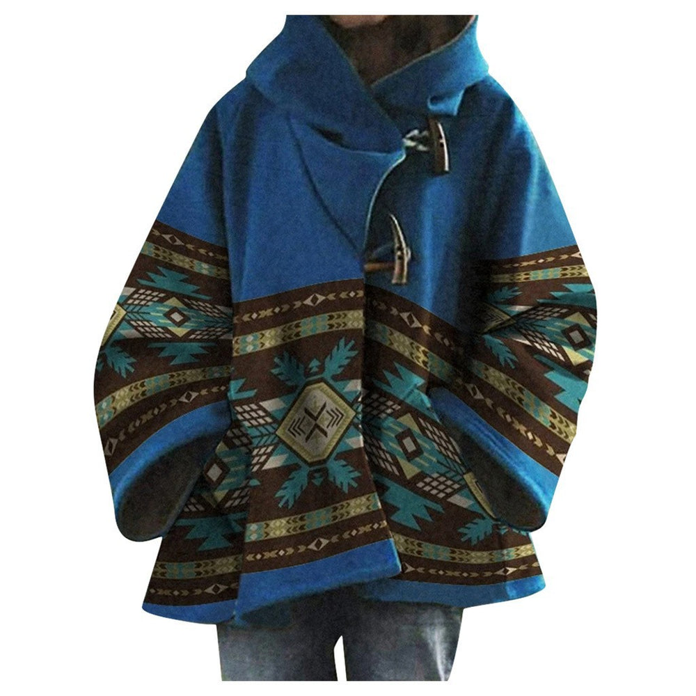 new autumn/winter women's long-sleeved hooded coat - dragon & phoenix print wool blend - perfect for  &  export (us/eu styles)