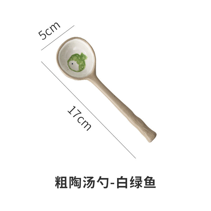 Japanese-style stoneware creative coffee spoon dessert spoon - cute, high-value, long-handled spoon for restaurants and home use - perfect for serving soup and eating