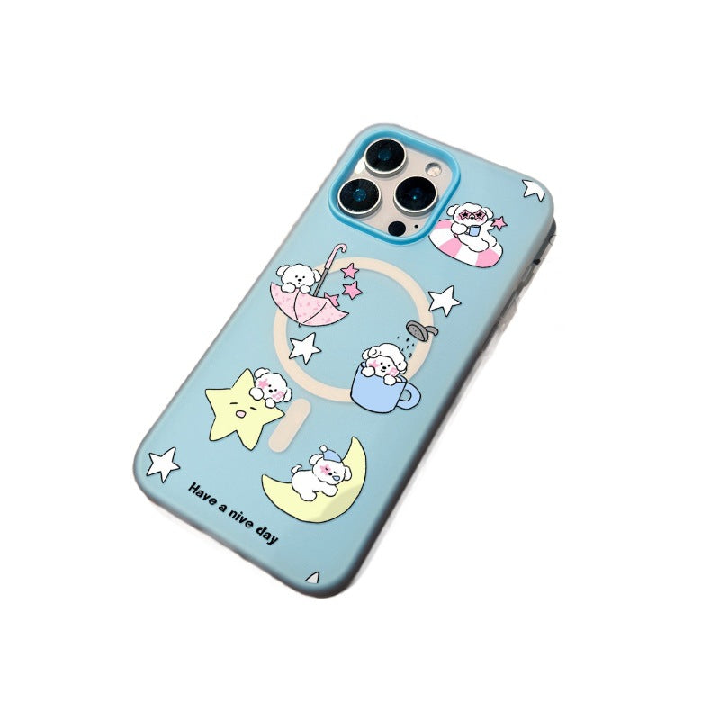 Suitable for iphone17ins mobile phone case light blue cartoon puppy star umbrella apple 16/14 cute protective cover