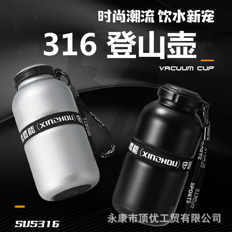 316 double-layer vacuum sports thermal water cup outdoor cycling hiking water bottle with rope popular cup engraved logo