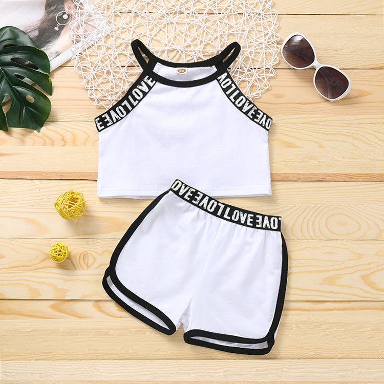 European and american kids' cross-border ins style girls'  summer activewear tank top and shorts set - trendy casual outfit