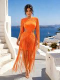 European and american beach party tassel dress - sexy cutout, waist-tie, bodycon mini dress - cross-border women's apparel wholesale