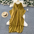 European and american fashion deep v-neck batwing sleeve dress - women's  summer loose fit, slimming, oversized, flattering, and long dress