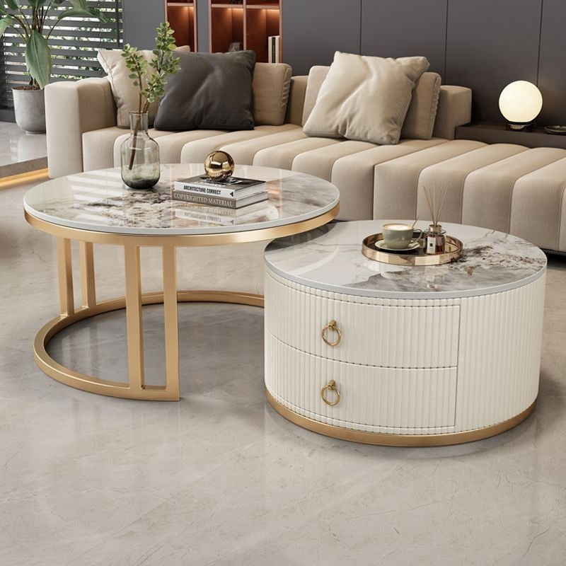 Rock slab coffee table living room for homecasual modern small apartment new arrivalaccessible luxury double-layer telescopic round side table tea table