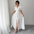 new french-style elegant fitted v-neck white maxi dress