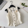 Xiaoxiangfeng socialiteclassysense stereo flower v neck sleeveless sequinvest women's layered outer shorttops