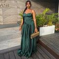 European and american cross-border women's fashion  summer new arrival: elegant green irregular camisole top and pleated midi skirt set