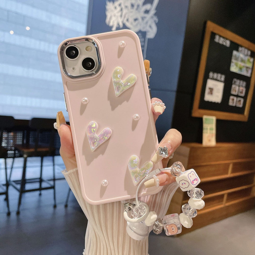 Suitable for apple 16pro metal photo frame pearl heart mobile phone case iphone7p/xr pure color protective cover