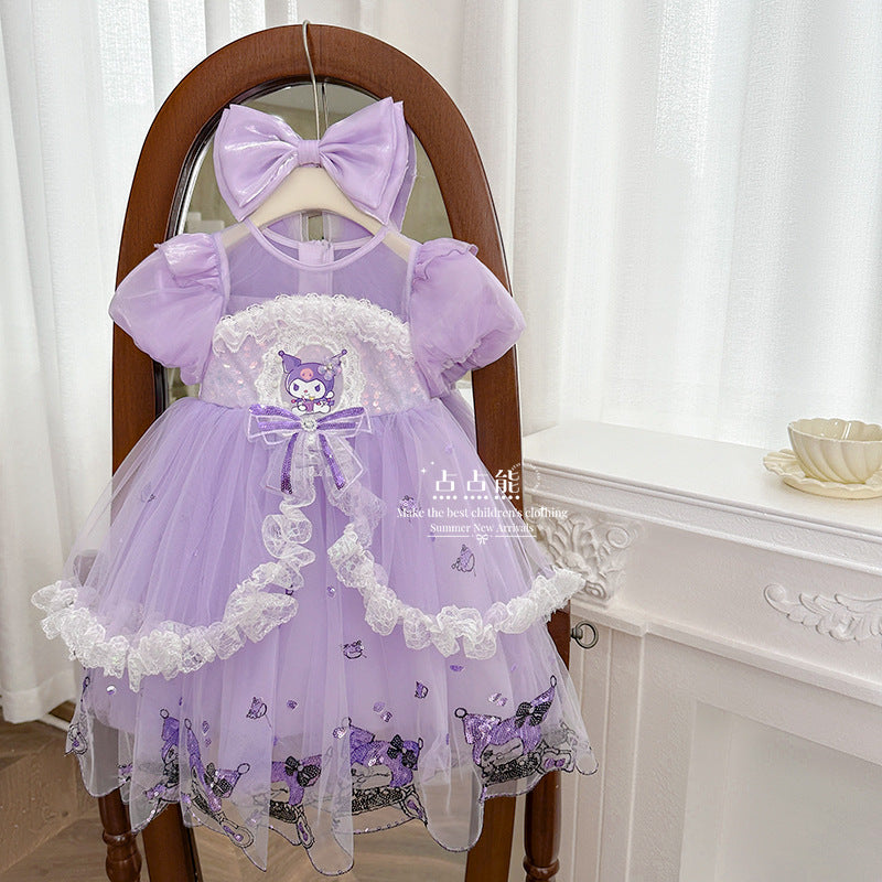summer girls' princess dress - cartoon cat high-end formal gown with puff sleeves - wholesale princess party dress