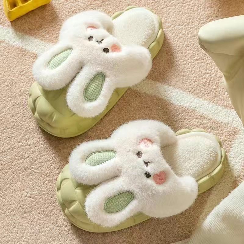 Women's cloud slippers - new 2023 autumn/winter indoor home cute plush rabbit warm cotton slippers