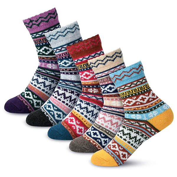 Ethnic style socks women's thickened cold-proof and warm medium tube socks rabbit wool blended retro geometric color matching terry socks